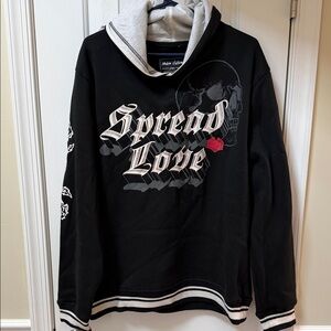 Black and Gray Graphic Hoodie Sweater